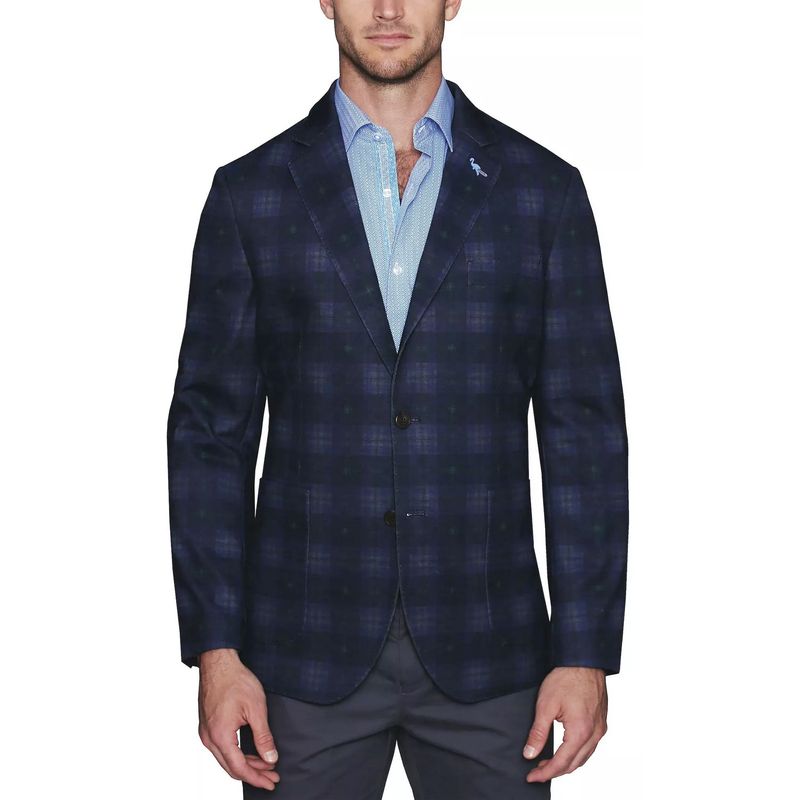 Tailorbyrd Mens Modern Fit Stretch Jersey Knit Printed Sport Coat 42 Long Navy